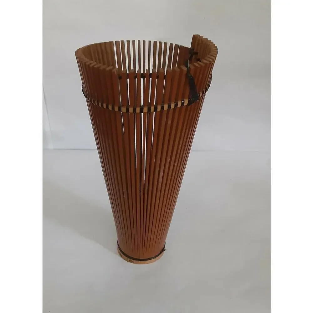 Vintage Asian Bamboo handprinted vase 9.5